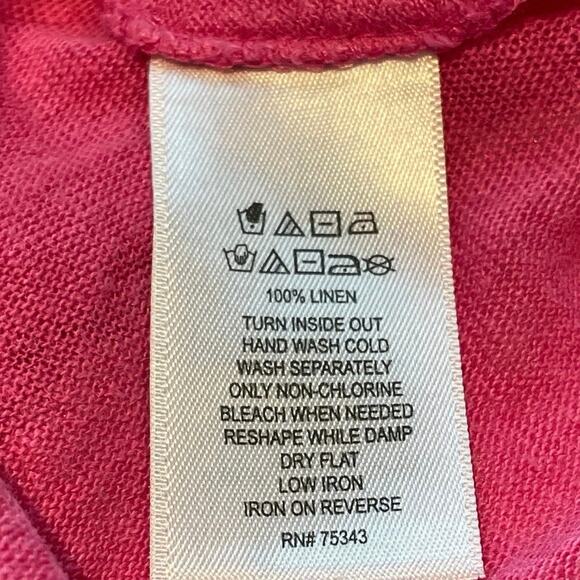 Tahari 100% Linen Shirt Women's Fuschia Pink 1X SS V-Neck Hi-Lo Hem Summer - Picture 4 of 4